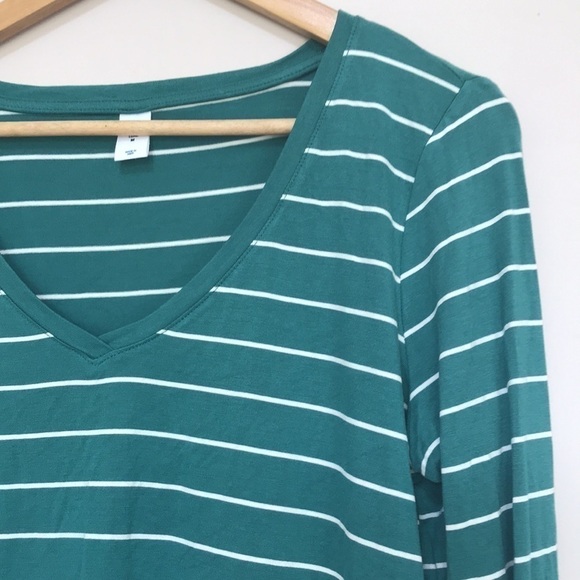 OLD Navy Luxe Green teal  Striped V Neck Long Sleeve shirt M - Picture 2 of 9